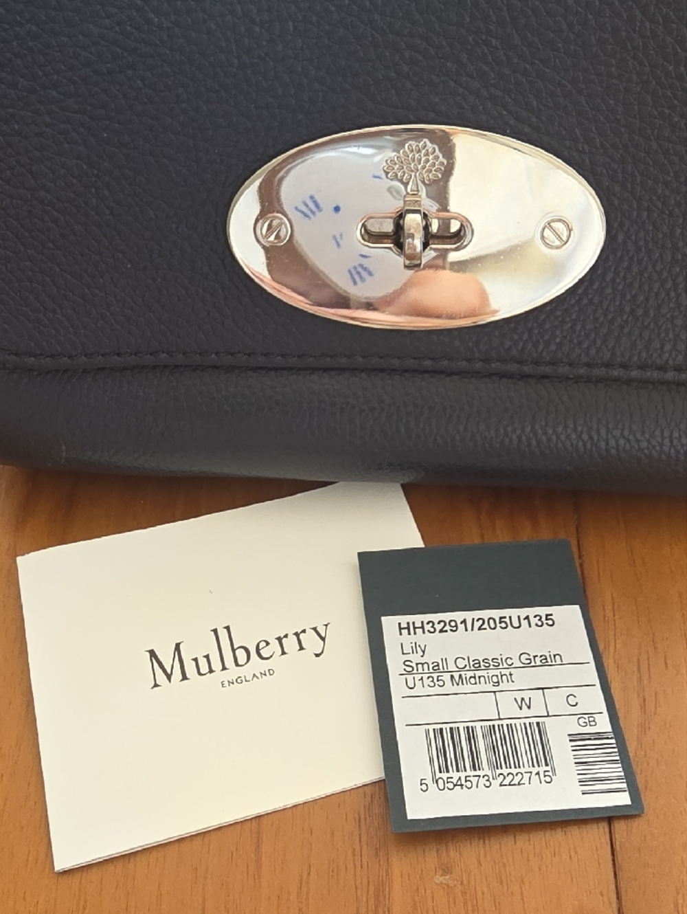 Mulberry Midnight/Navy Pebbled Leather Shoulder Bag with Silver Turnlock - Picture 2 of 11